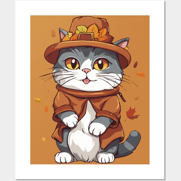 Thanksgiving Cat Pilgrim Wall Art by Ray Crimson